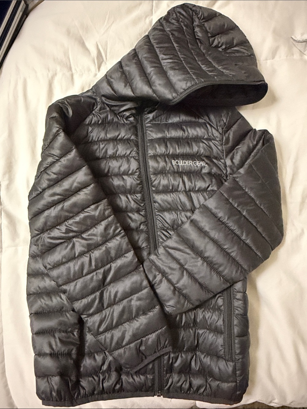 Boulder Gear Kids Hooded Puffer Jacket in Dark Gray